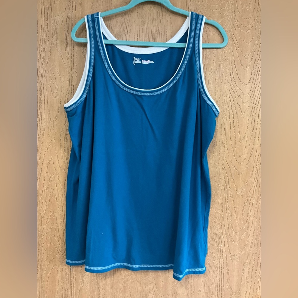 Just My Size Teal Tank Top with White Accents